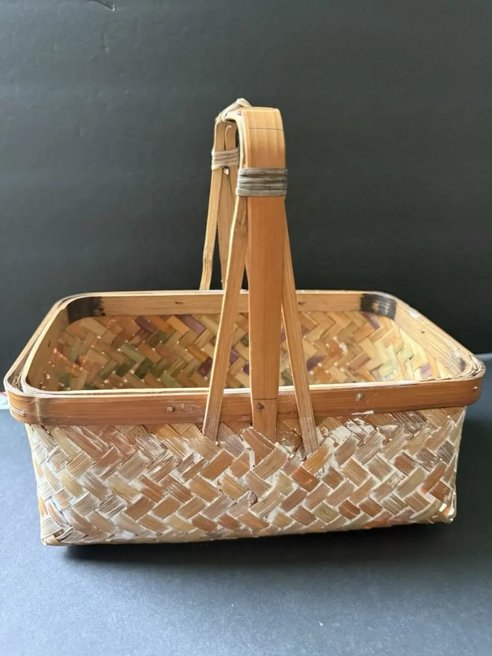Wicker Rectangle Handle Basket Cottagecore Farmhouse Storage Rustic